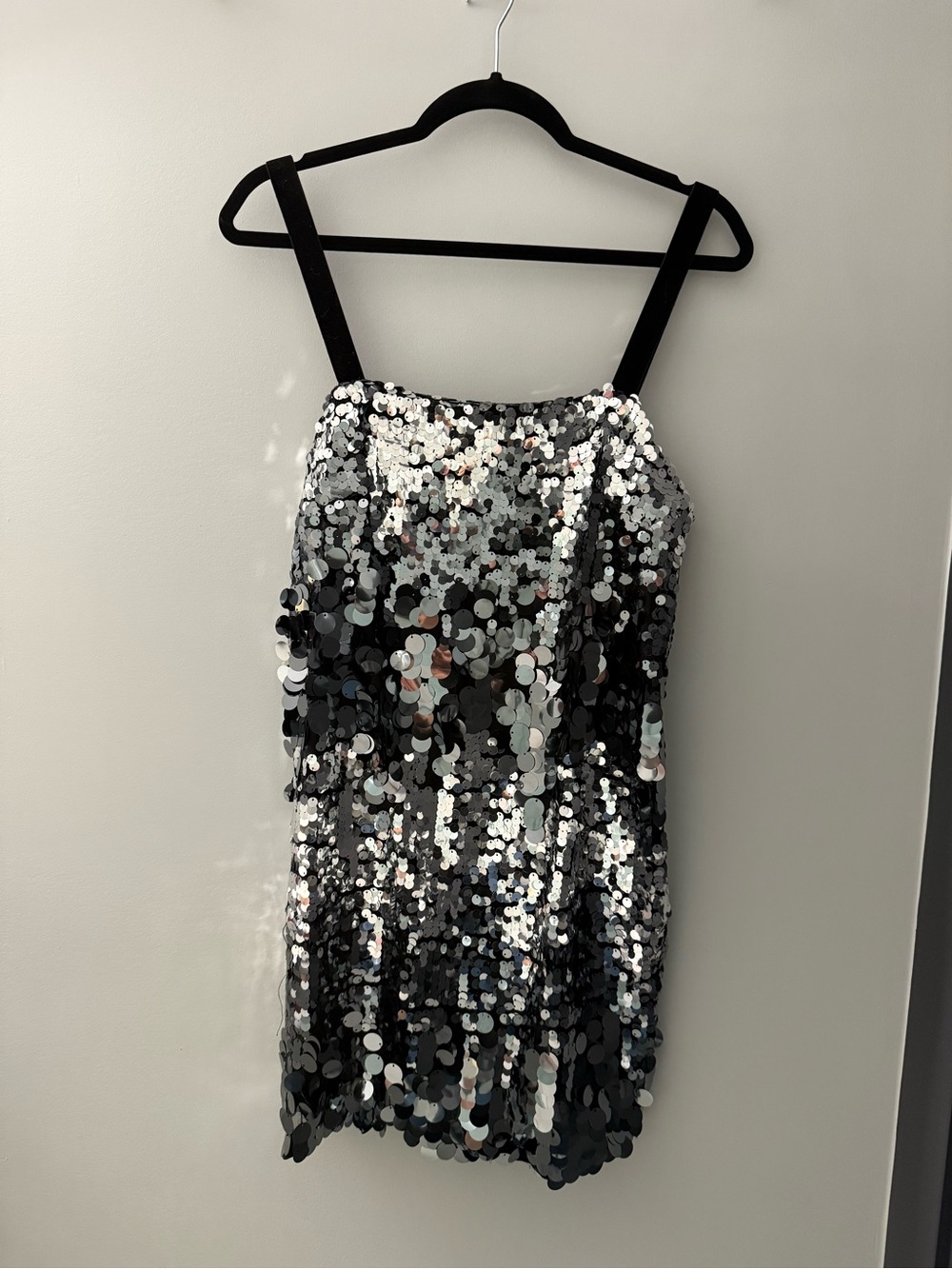 Zara Silver Sequin Mini Dress with Black Straps